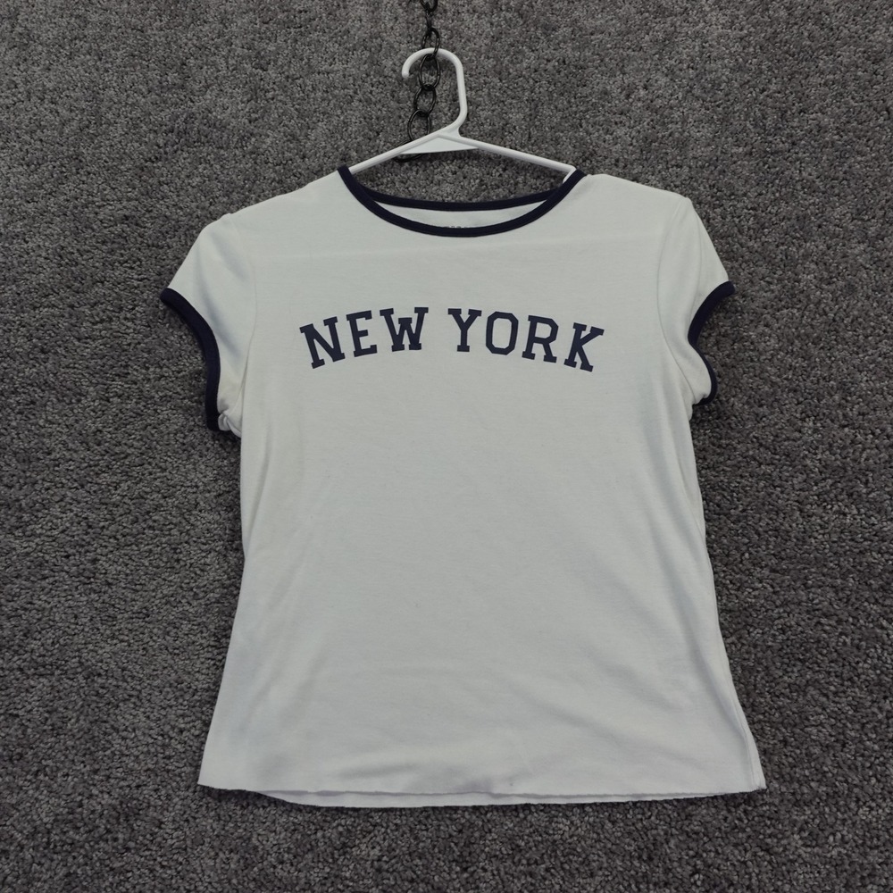 Wild Fable T Shirt Womens Small White New York Graphic Ringer Short Sleeve